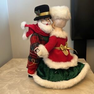 Red and Green Holiday Doll Set Skating Mr. and Mrs Claus